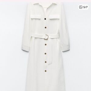 Zara Oyster Button-Front Midi Shirt Dress